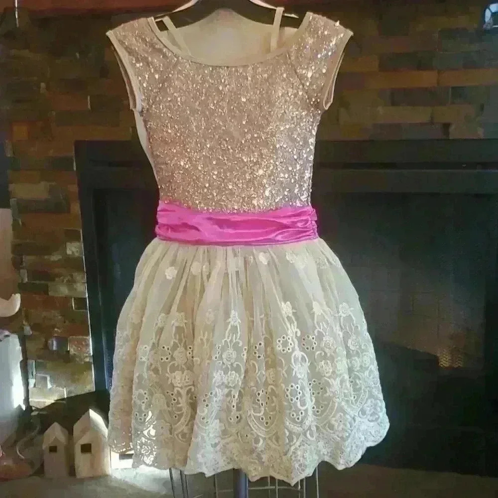 Rose gold sequin/lace dance costume